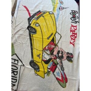 Vintage Florida Beach Party 1950s Hot Rod Beach Towel Pin Up Girl MCM‎ Summer